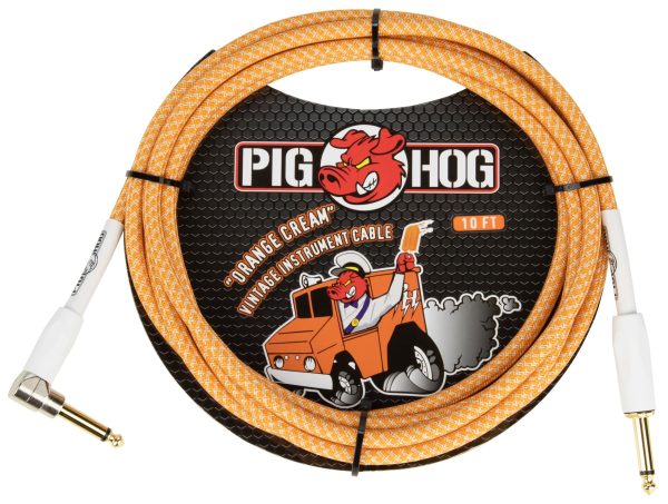 PIG HOG VINTAGE SERIES INSTRUMENT CABLE, 10FT, ORANGE CREME 2.0