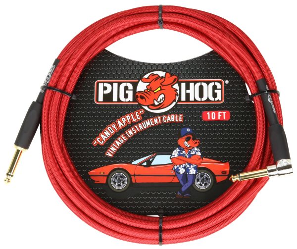 PIG HOG VINTAGE SERIES INSTRUMENT CABLE, 10FT, CANDY APPLE