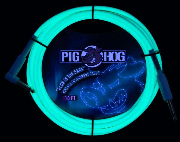 PIG HOG GLOW IN THE DARK INSTRUMENT CABLE, 10FT, RIGHT ANGLE