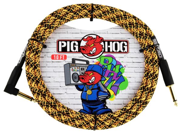 PIG HOG INSTRUMENT CABLE, 10FT RIGHT, ORANGE GRAFFITI