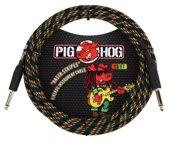 PIG HOG VINTAGE SERIES INSTRUMENT CABLE, 10FT, RASTA STRIPES