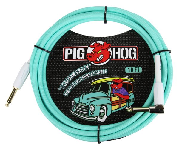 PIG HOG VINTAGE SERIES INSTRUMENT CABLE, 10FT, SEAFOAM GREEN