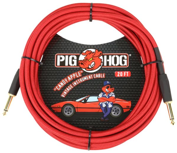 PIG HOG VINTAGE SERIES INSTRUMENT CABLE, 20FT, CANDY APPLE RED