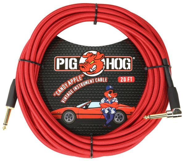 PIG HOG VINTAGE SERIES INSTRUMENT CABLE, 20FT, CANDY APPLE RED