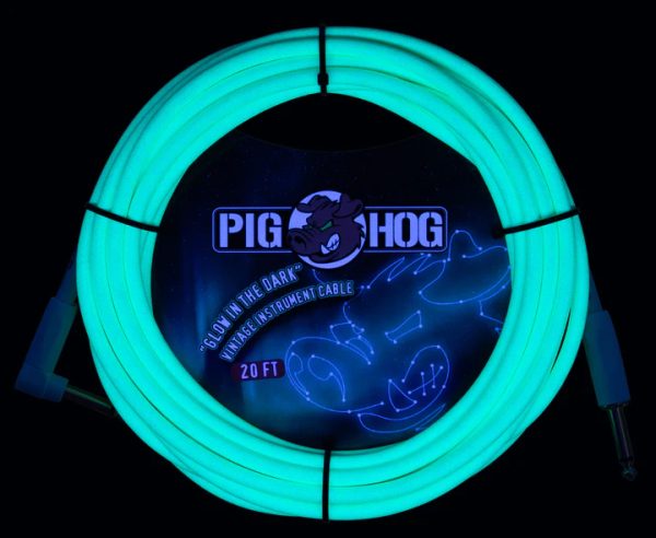 PIG HOG GLOW IN THE DARK INSTRUMENT CABLE, 20FT, RIGHT ANGLE