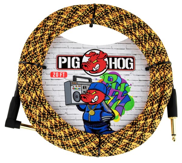 PIG HOG INSTRUMENT CABLE, 20FT RIGHT, ORANGE GRAFFITI