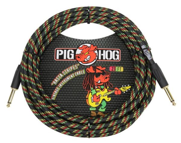 PIG HOG VINTAGE SERIES INSTRUMENT CABLE, 20FT, RASTA STRIPES