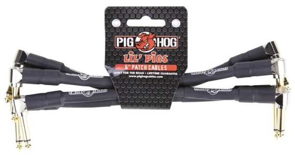 PIG HOG LIL' PIGS 6" PATCH CABLES, BLACK, 4PC