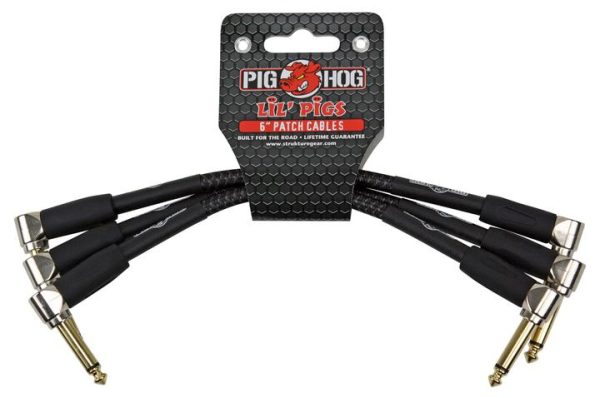 PIG HOG VINTAGE 6" PATCH CABLES, WOVEN BLACK, 3PC