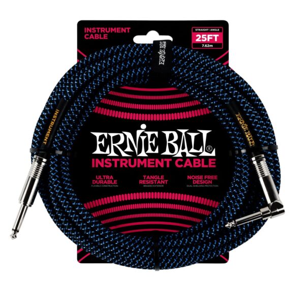 25' Braided Straight / Angle Instrument Cable - Black / Blue