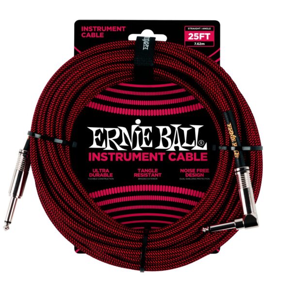 25' Braided Straight / Angle Instrument Cable - Black / Red
