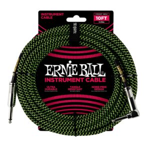 10' Braided Straight / Angle Instrument Cable - Black / Green