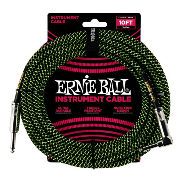 10' Braided Straight / Angle Instrument Cable - Black / Green
