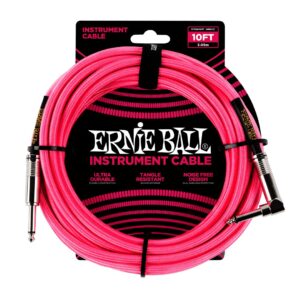 10' Braided Straight / Angle Instrument Cable - Neon Pink