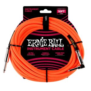 10' Braided Straight / Angle Instrument Cable - Neon Orange