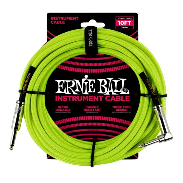 10' Braided Straight / Angle Instrument Cable Neon - Yellow
