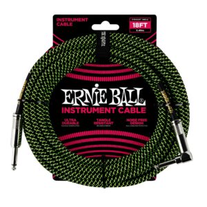 18' Braided Straight / Angle Instrument Cable - Black / Green