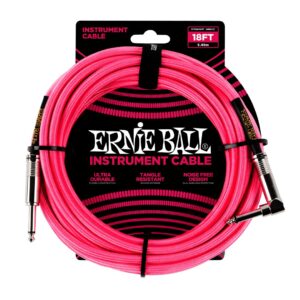 18' Braided Straight / Angle Instrument Cable - Neon Pink