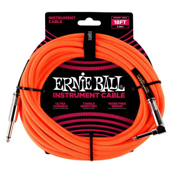 18' Braided Straight / Angle Instrument Cable - Neon Orange