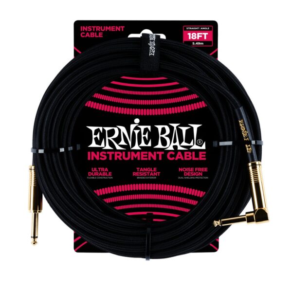 18' Braided Straight / Angle Instrument Cable - Black