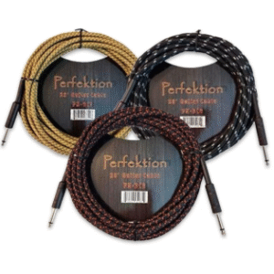 Perfektion 20' braided cable A quality connection starts with quality cable. Perfektion Music cables are affordable instrument cables that will have you making music on even the tightest of budgets. This braided instrument cable is 20 feet in length, and it features heavy-duty straight 1/4" plugs and oversize 7mm jackets. Wrapped with a vintage-style yellow tweed material, it looks as good as it sounds and is a great cable for a great price. Features • 20ft Length, giving you the flexibility to roam • Vintage tweed style material wrap • Maximum conductivity and reliability • Braided shielding for optimal reduction of electrostatic hum • Heavy duty oxygen-free copper wire • Maximum signal transfer and sound quality • Durable 1/4" straight plugs • Optimum performance at all frequencies • Superior sound quality • Maximum noise isolation • Maximum durability