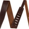 Fender's 2.5" Leather guitar strap offers a luxurious and comfortable feel. The sturdy genuine leather top sports an elegant oil finish while the backing is crafted from 5oz. cowhide leather. This strap adjusts from 44.5" to 53" long, making it ideal for guitarists of any height. Features 2.5"-wide guitar strap Crafted from oil leather Adjustable sizing from 44.5" to 53" Made in Canada