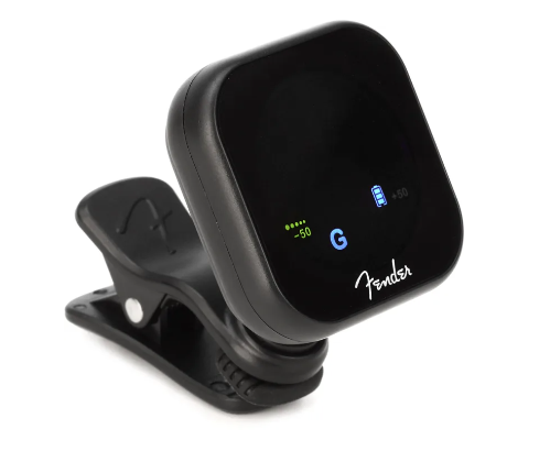 Fender 2.0 Rechargeable Tuner With a faster tuning engine and a brighter screen, the eco-friendly Flash™ 2.0 Rechargeable Tuner will keep your instrument in tune and allows viewing from every angle imaginable on your instruments headstock. The Flash™ 2.0 clip-on tuner will keep your instrument in tune in a noisy environment and help save the planet at the same time. With /- 1 cent tuning accuracy and several commonly used tuning options rarely found on a clip-on tuner, you'll never be in doubt about being in tune again. Featuring two 360o rotating swivels and a 120o hinge that allows viewing from every angle imaginable on your instruments headstock, you'll always have the best view of the bright color LCD display. A micro USB recharging cable is included. One charge will last about 20 hours of continuous use and the auto shut-off feature will allow for maximum battery life. Settings include: Chromatic, Guitar, Bass, Ukulele and Violin. Tuning modes include: ½ step flat, full step flat, and open G, D and E. Rechargeable lithium-ion battery 20 hour battery life with auto shut off in 10 minutes Guitar, Bass, Ukulele, Violin and Chromatic tuning modes Alternate tuning modes: Open G, D, E, ♭ and ♭♭ Tuning range: A0, 440Hz calibration Bright and easy-to-read LCD display Includes micro USB charging cable