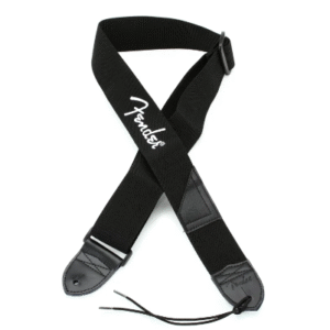 Thanks to an assortment of quality features and heavy-duty construction, this 2" black strap is as striking as it is functional. Features Fully adjustable length (33"-53") provides a versatile fit for most players. Extra strap pocket stores additional guitar picks conveniently and efficiently. Embroidered Fender logo and embossed logo on strap ends adds a shot of classic style. Logo available in white, grey, red or yellow. Reinforced leather ends keeps strap stable and secure.