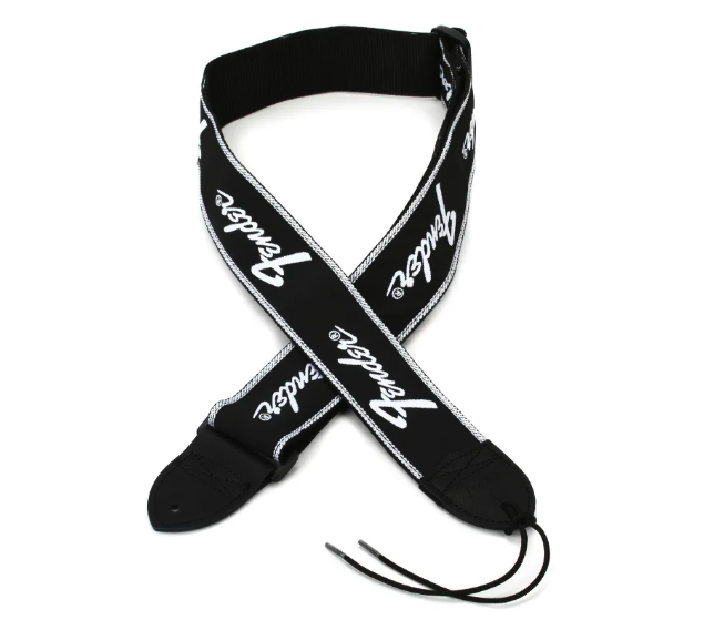 There's no better way to simultaneously maintain optimal comfort and timeless Fender style than this durable woven 2" wide guitar strap. Features Fully adjustable length (30"-51") provides a versatile fit for most players. Reinforced leather ends and polyester backing provide durability and stability during every performance. Contrasting white stitching and Fender logos deliver an all-around traditional look.