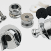 Avoid accidents by using Fender® Security Strap Locks. Special strap buttons for the guitar and special locks for the strap keep your favorite guitar or bass safe and secure. Available in chrome, black or gold. Kit includes two strap locks, two buttons, two mounting screws and felt washers. Features Set of two Security Strap Locks Includes buttons, locks and mounting hardware Felt washers included to protect the guitar finish Available in Chrome, Black and Gold finishes